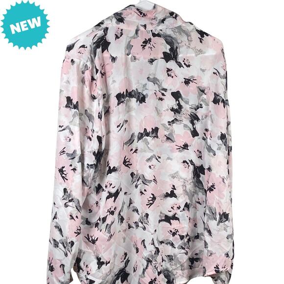 NWT Black Label By Evan Picone Top Womens Size XL V Neck Tie Pink Floral - Picture 2 of 10